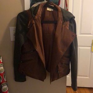 Gray and brown leather jacket